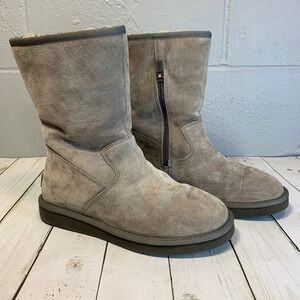 UGG Classic Short Gray Suede Leather Side Zip Shearling Boot Women's Size 8